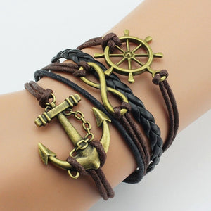 Handmade Anchor Love Heart Leather Weave Bracelet