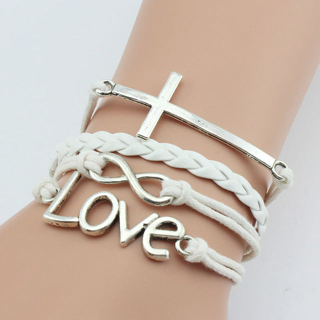 Handmade Anchor Love Heart Leather Weave Bracelet